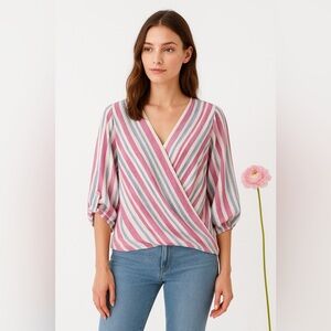 Striped V-Neck Wrap Top